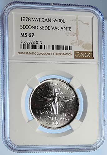 1978 1978 VATICAN City CARDINAL Arms & DOVE Genuine AR 500 Lire MS 67 NGC