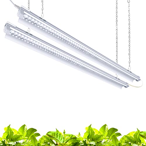 Monios-L Led Grow Lights for Indoor Plants Full Spectrum,T8 4FT 84W(2x42W) 5000K Growing Strips for Seedlings,Hanging Sunlight Replacement with Reflectors,2-Pack