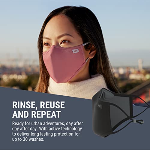 AIR+ Reusable Face Mask, Proven Protection for Men & Women, Filters >95% of Aerosolized Particles, Anti-dust, Washable, Breathable, Anti-fog for Glasses, Adjustable Ear Loops, Black Medium