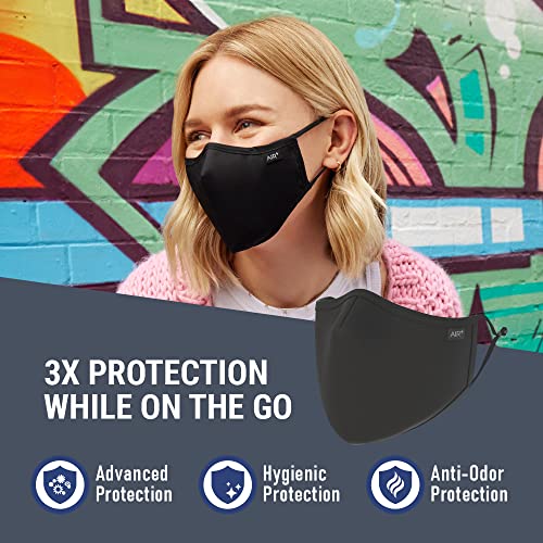 AIR+ Reusable Face Mask, Proven Protection for Men & Women, Filters >95% of Aerosolized Particles, Anti-dust, Washable, Breathable, Anti-fog for Glasses, Adjustable Ear Loops, Black Medium