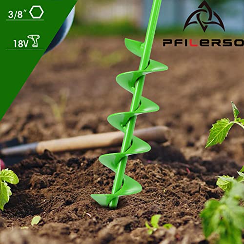 PFILERSO 2Pcs 31" x 2" Upgraded Elongated Auger Drill Bit- No Need to Squat Post Hole Digger Super Stable Blades Green Auger Drill Bit for Planting for 3/8" Hex Drive Drill