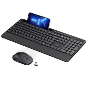 veilzor wireless keyboard and mouse combo, 2.4ghz lag-free ergonomic keyboard full-size with phone holder & 10 independent shortcuts, silent mouse with 4 dpi for computer, desktop, laptop