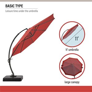 LAUSAINT HOME 12FT Deluxe Patio Umbrella with Base Included, Outdoor Large Hanging Cantilever Curvy Umbrella with 360° Rotation for Pool, Garden, Deck, Lawn (Red, 12FT)