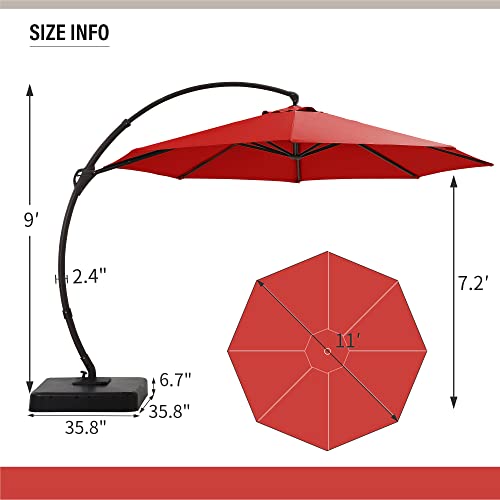 LAUSAINT HOME 12FT Deluxe Patio Umbrella with Base Included, Outdoor Large Hanging Cantilever Curvy Umbrella with 360° Rotation for Pool, Garden, Deck, Lawn (Red, 12FT)