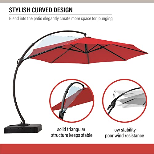 LAUSAINT HOME 12FT Deluxe Patio Umbrella with Base Included, Outdoor Large Hanging Cantilever Curvy Umbrella with 360° Rotation for Pool, Garden, Deck, Lawn (Red, 12FT)