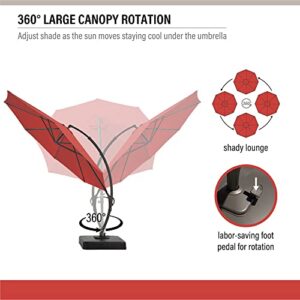 LAUSAINT HOME 12FT Deluxe Patio Umbrella with Base Included, Outdoor Large Hanging Cantilever Curvy Umbrella with 360° Rotation for Pool, Garden, Deck, Lawn (Red, 12FT)