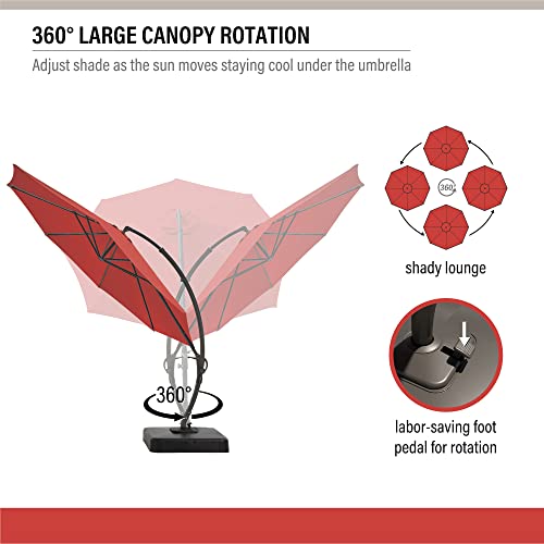 LAUSAINT HOME 12FT Deluxe Patio Umbrella with Base Included, Outdoor Large Hanging Cantilever Curvy Umbrella with 360° Rotation for Pool, Garden, Deck, Lawn (Red, 12FT)