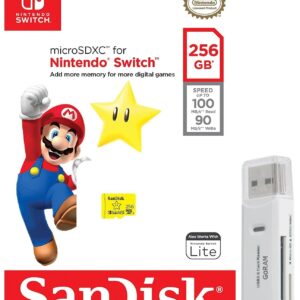 SanDisk 256GB MicroSD Nintendo Switch Micro SDXC Memory Card for Switch & Switch Lite SDSQXAO-256G Super Mario Star Design Bundle with (1) GoRAM Card Reader (256GB, 1 Pack)