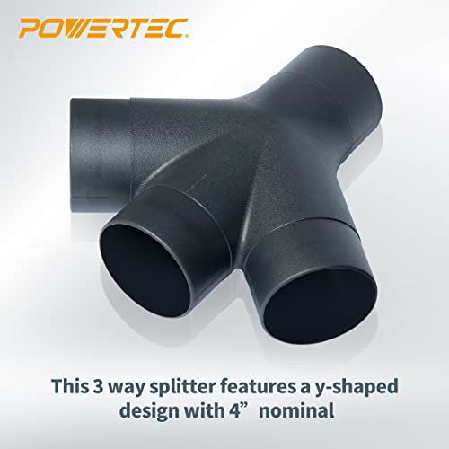 POWERTEC 70275V 3-Way Dust Collection Fitting for 4 in Hose & Cuff, 1 PK,Black