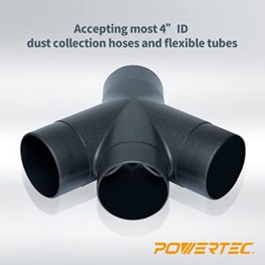 POWERTEC 70275V 3-Way Dust Collection Fitting for 4 in Hose & Cuff, 1 PK,Black