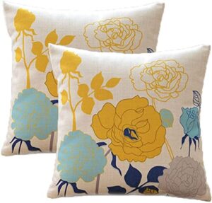 sykting outdoor pillow covers waterproof set of 2 floral pattern farmhouse yellow outdoor pillow covers for patio furniture porch garden 18x18 inch