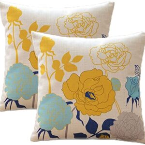 sykting Outdoor Pillow Covers Waterproof Set of 2 Floral Pattern Farmhouse Yellow Outdoor Pillow Covers for Patio Furniture Porch Garden 18x18 Inch