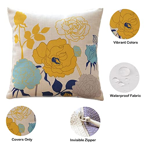 sykting Outdoor Pillow Covers Waterproof Set of 2 Floral Pattern Farmhouse Yellow Outdoor Pillow Covers for Patio Furniture Porch Garden 18x18 Inch