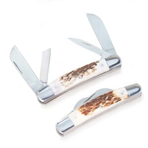 DIAMOON Small Folding Pocket Knife Tools 3.6“ Medium Congress Classic Traditional Stag Handles with 4x 420 Stainless Blades, gift for dad, knife collectors