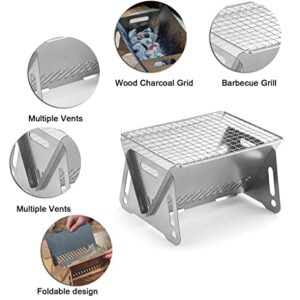 Camp Mini Grill Outdoor Portable Stainless Steel Grill and Portable Fire Pit Wood Stove