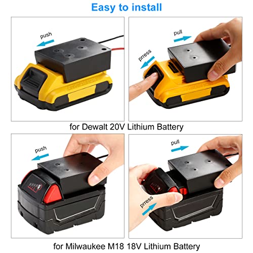 Power Wheels Adapter, Battery Adapter Conversion Kit for Dewalt 20V and Milwaukee M18, with Switch and 3 Pcs Fuse, with 12 Gauge Wire, Good Power Convertor for DIY Your Projects ZSOUUI