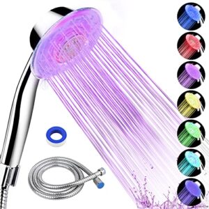 led shower head with handheld, bbtang 5''detachable shower head with hose 7 color changing light spa spray showerhead, high pressure water saving shower heads built-in 60 inch long hose
