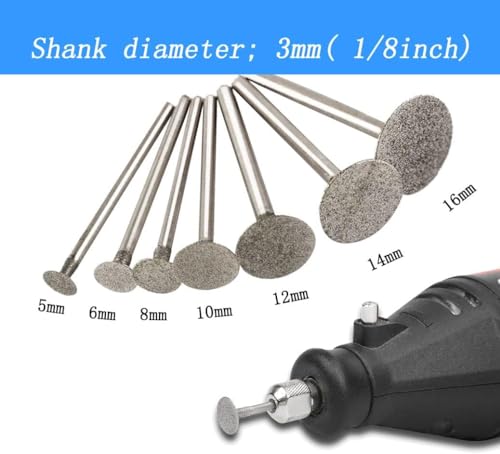 Luo ke 7 Pcs Diamond Cutting Burr, 1/8'' Shank Diamond Burs Stone Carving Sets For Dremel Rotary Tools