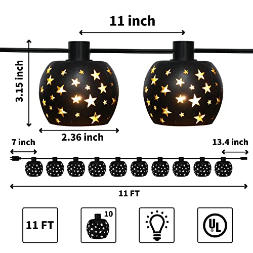 Afirst Lantern String Lights Cafe Light 11FT with 10 LED Bulbs and Star Pattern Lamp Shades Waterproof Connectable Bistro Lights for Outdoor Patio