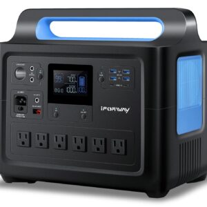 𝐢𝐅𝐎𝐑𝐖𝐀𝐘 1228Wh Portable Power Station, 6 * 1000W AC Outlets (2000W Surge) UPS Backup LiFePO4 Battery, Fast Charging 2 Hrs, 2 USB-C 100W Max, Solar Generator for Emergency Home Outdoor Camping