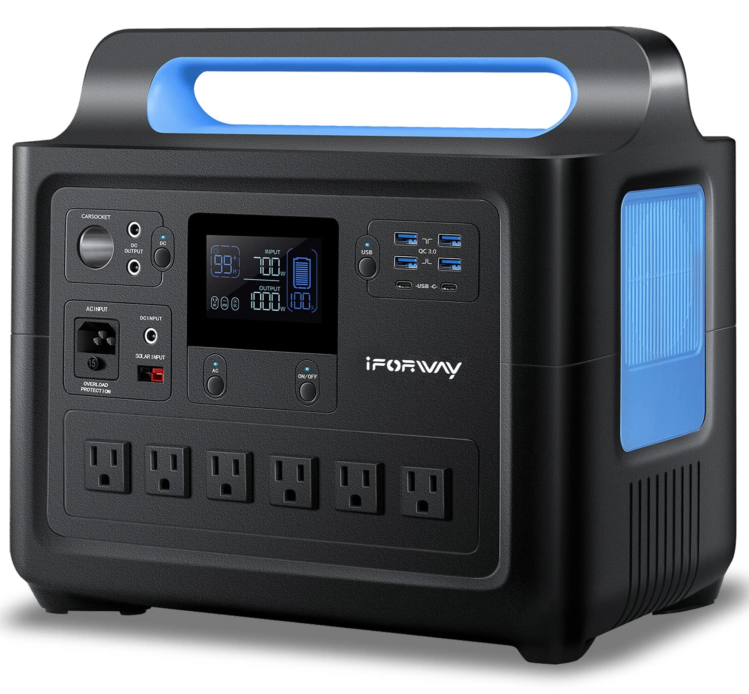 𝐢𝐅𝐎𝐑𝐖𝐀𝐘 1228Wh Portable Power Station, 6 * 1000W AC Outlets (2000W Surge) UPS Backup LiFePO4 Battery, Fast Charging 2 Hrs, 2 USB-C 100W Max, Solar Generator for Emergency Home Outdoor Camping