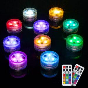 mini submersible led tea lights - waterproof flameless led lights battery powered, small led candle light for christmas, vase, hot tub, pool, party, lantern, wedding decor (multi-colored)