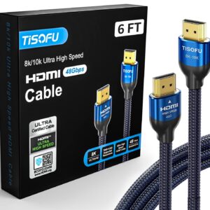 TISOFU【Ultra Certified 10K 8K HDMI Cable 6FT: HDMI 2.1 Cables 48Gbps High Speed Premium Braided Cord 8K@60Hz 4K@120Hz 4K@144Hz HDCP 2.2&2.3 CL3 ARC eARC for HD/HDR/HDTV