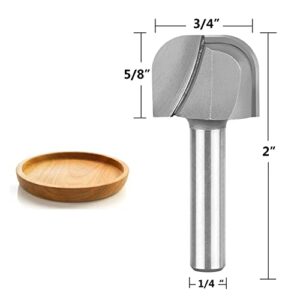 SpeTool 1/4" Shank Bowl & Tray Router Bit 3/4 Cutting Diameter Double Flute Woodworking Milling Cutter Tool