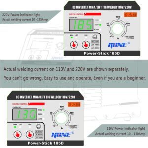 HONE ARC Welder, Actual 185Amp 110V/220V Stick Welder with Lift Tig Function, Digital IGBT Inverter Welding Machine with Hot Start Arc Force Anti-Stick VRD, High Duty Cycle for 1/16"-5/32" Welding Rod