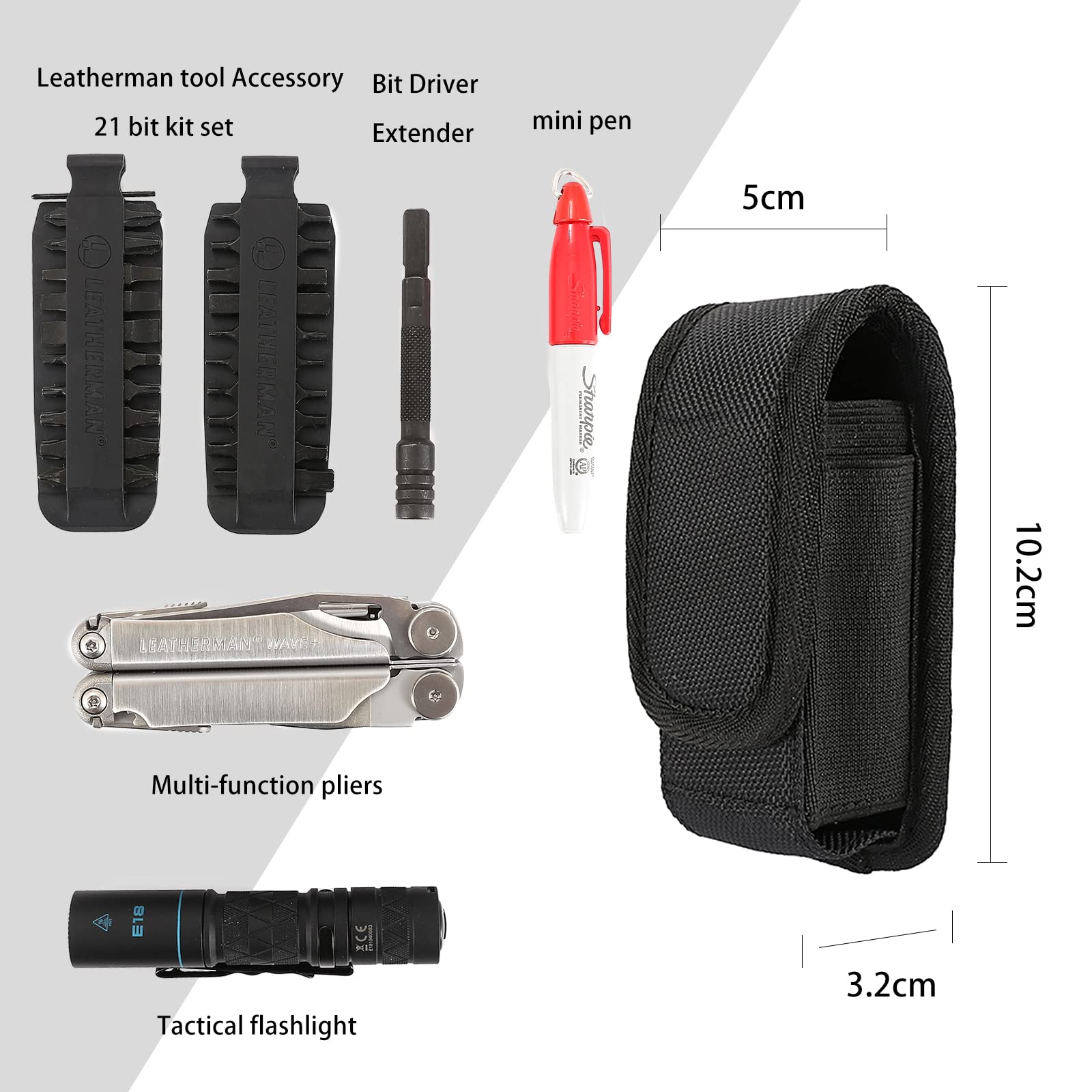 Multitool Sheath, EDC Pouch, EDC Belt Organizer for Pen/Flashlight/Folding Knife, Knife Sheath Compatible with Wave Surge Raptor, Tactical Pocket Knife Holder, Belt Pouches for Men