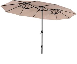 green party patio umbrella 13ft outdoor umbrella double sided market umbrella with crank twin large umbrella for patio garden pool backyard (beige)