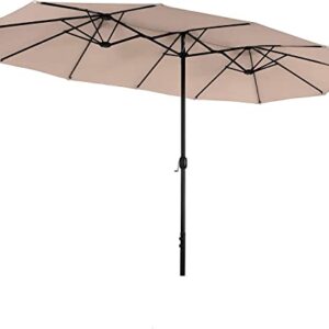 GREEN PARTY Patio Umbrella 13ft Outdoor Umbrella Double Sided Market Umbrella with Crank Twin Large Umbrella for Patio Garden Pool Backyard (Beige)