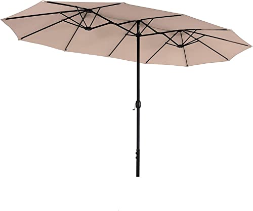 GREEN PARTY Patio Umbrella 13ft Outdoor Umbrella Double Sided Market Umbrella with Crank Twin Large Umbrella for Patio Garden Pool Backyard (Beige)