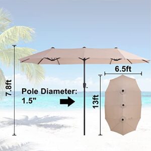 GREEN PARTY Patio Umbrella 13ft Outdoor Umbrella Double Sided Market Umbrella with Crank Twin Large Umbrella for Patio Garden Pool Backyard (Beige)