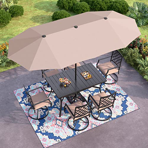 GREEN PARTY Patio Umbrella 13ft Outdoor Umbrella Double Sided Market Umbrella with Crank Twin Large Umbrella for Patio Garden Pool Backyard (Beige)