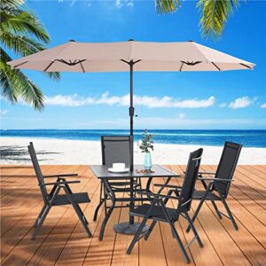 GREEN PARTY Patio Umbrella 13ft Outdoor Umbrella Double Sided Market Umbrella with Crank Twin Large Umbrella for Patio Garden Pool Backyard (Beige)