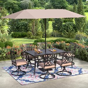 GREEN PARTY Patio Umbrella 13ft Outdoor Umbrella Double Sided Market Umbrella with Crank Twin Large Umbrella for Patio Garden Pool Backyard (Beige)