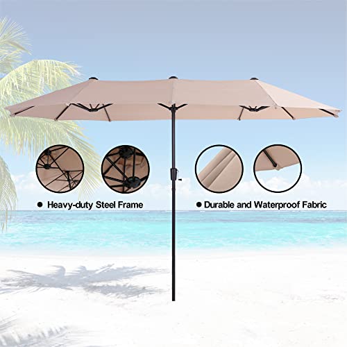 GREEN PARTY Patio Umbrella 13ft Outdoor Umbrella Double Sided Market Umbrella with Crank Twin Large Umbrella for Patio Garden Pool Backyard (Beige)