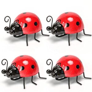 Cruis Cuka Metal Garden Decor for Outside Cute Ladybugs Yard Art Lawn Ornaments Wall Sculptures & Statues Outdoor Fence Decorations for Patio - Set of 4