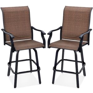 best choice products set of 2 swivel barstools, bar height outdoor chairs, 360 rotating patio bar stools w/all-weather mesh, 300lb capacity - brown