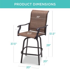 Best Choice Products Set of 2 Swivel Barstools, Bar Height Outdoor Chairs, 360 Rotating Patio Bar Stools w/All-Weather Mesh, 300lb Capacity - Brown