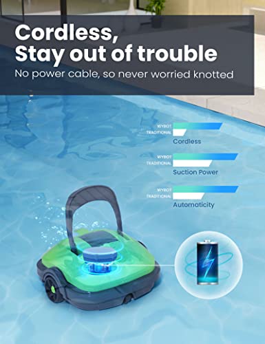 WYBOT Cordless Robotic Pool Cleaner, Automatic Pool Vacuum, Powerful Suction, Dual-Motor, Ideal for Above/In Ground Flat Pool Up to 525 Sq.Ft -Osprey200 (Green)