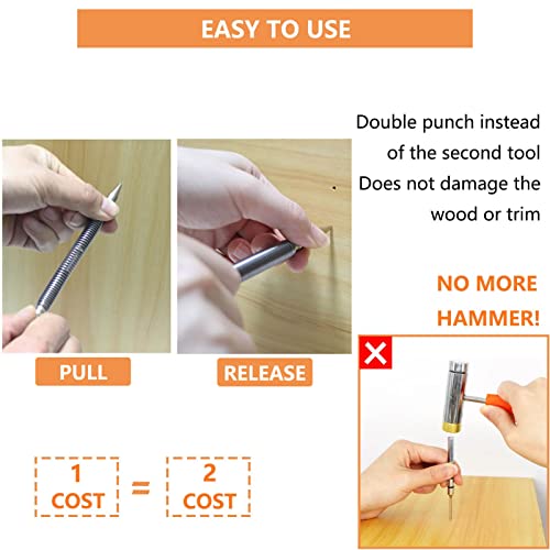 WHLLING Dual Head Nail Setter, Hammerless 1/32″& 1/16″ Spring Nail Set, 3500 PSI Striking Force Counter Punch