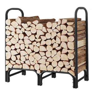 CALIDOLA 4ft Firewood Rack Heavy Duty Indoor Outdoor Firewood Storage Log Rack with Cover，Black Round Tube