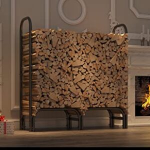 CALIDOLA 4ft Firewood Rack Heavy Duty Indoor Outdoor Firewood Storage Log Rack with Cover，Black Round Tube