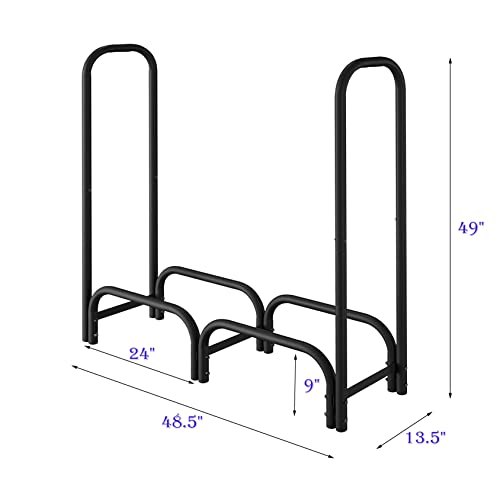 CALIDOLA 4ft Firewood Rack Heavy Duty Indoor Outdoor Firewood Storage Log Rack with Cover，Black Round Tube