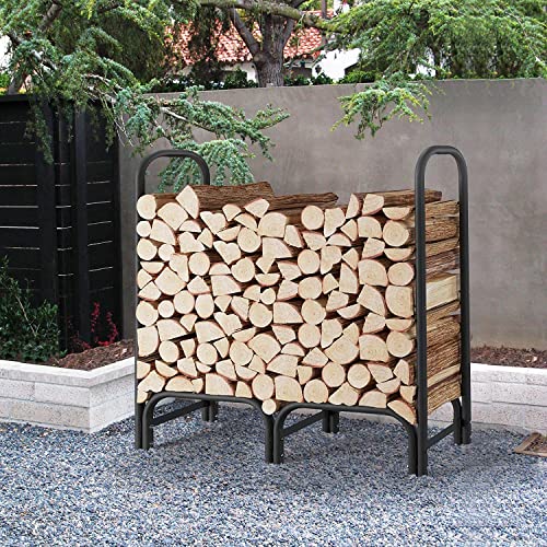 CALIDOLA 4ft Firewood Rack Heavy Duty Indoor Outdoor Firewood Storage Log Rack with Cover，Black Round Tube