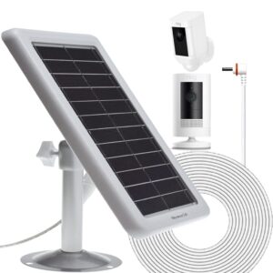 solar panel charger for ring spotlight camera, ring stick up camera,5 v 4.5 w output fast charging,dc 3.5 ring special connection charging port (white 1 pack)