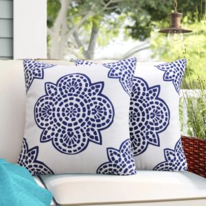 cygnus 18x18 inch white and navy blue throw pillow covers floral outdoor waterproof for patio furniture sunbrella outside set of 2