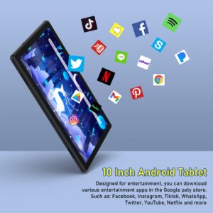 Tablet Android 10.0, Android Tablet 10.1" Built in 2GB RAM 32GB Storage (128GB Expansion Via SD Card),Long Battery Life, WiFi, Bluetooth 4.2 Black